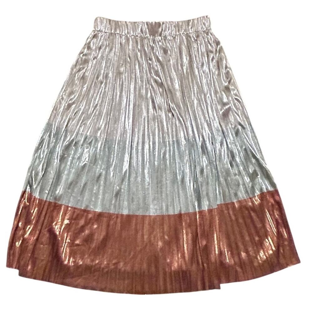 ZARA Color Block Metallic Pleated Skirt, Size Small